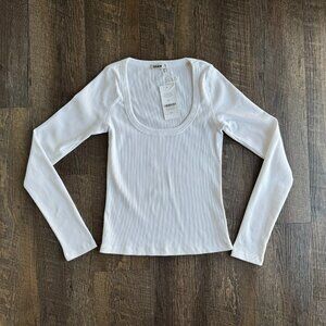 Buck Mason Scoop Neck Ribbed Long Sleeve Shirt in White, Size S - NWT